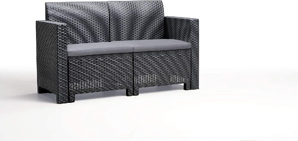 Conjunto De Salón De 4 Plazas De Resina Antracita "NEBRASKA 2" Con Cojines 1 Sofá 2 Sillones Y 1 Mesa Contenedor