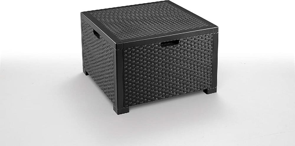 Conjunto De Salón De 4 Plazas De Resina Antracita "NEBRASKA 2" Con Cojines 1 Sofá 2 Sillones Y 1 Mesa Contenedor