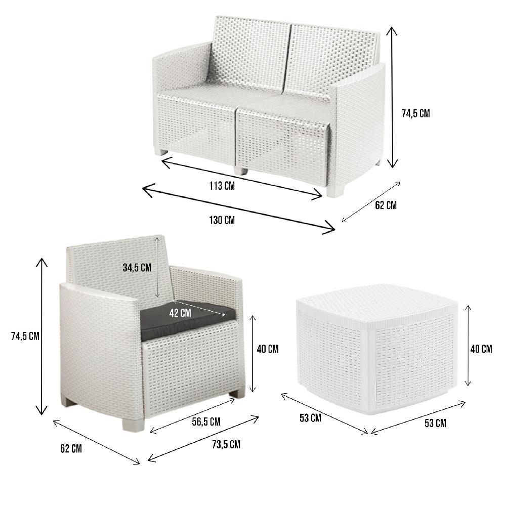 Conjunto De Salón De Exterior Dbalestrer Composición De Jardín Con 2 Sillones 1 Sofá Y 1 Mesa Contenedor Efecto Rattan Con Cojines Blanco
