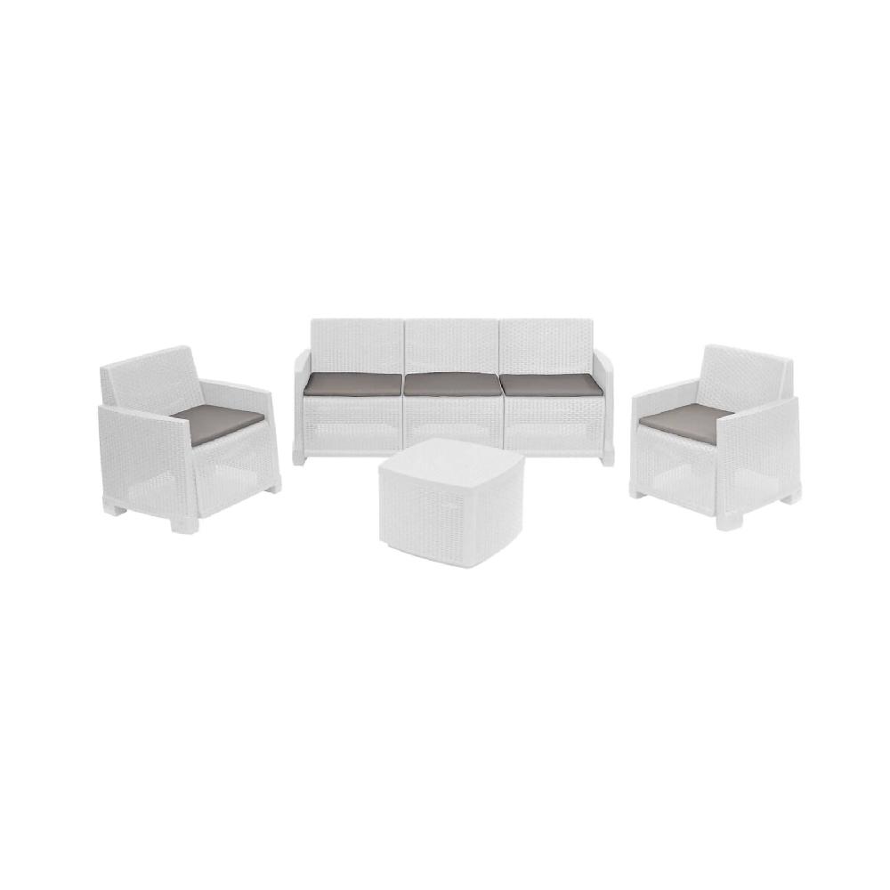 Conjunto De Salón De Exterior Dbellucc Composición De Jardín Con 2 Sillones 1 Sofá Y 1 Mesa Contenedor Efecto Rattan Con Cojines Blanco