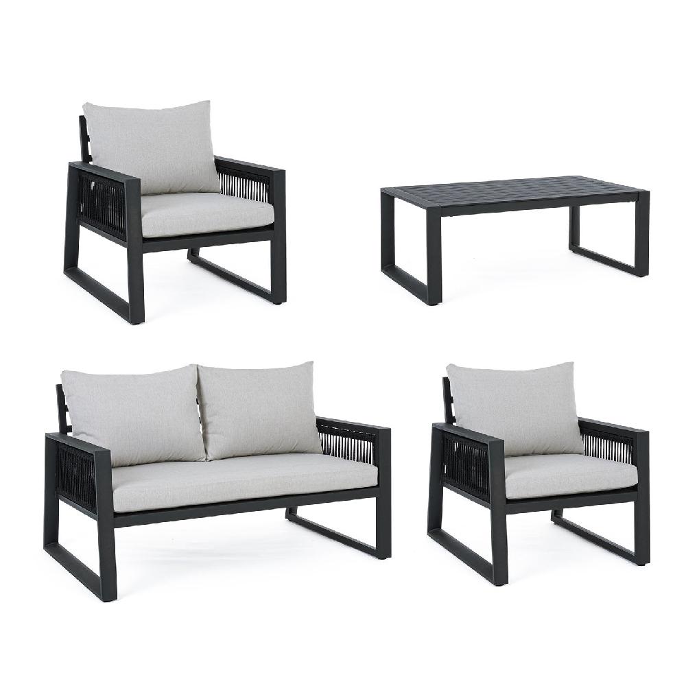 Conjunto De Salón De Jardín "Captiva" Blanco En Aluminio Con Cuerdas Sintéticas Para Exterior