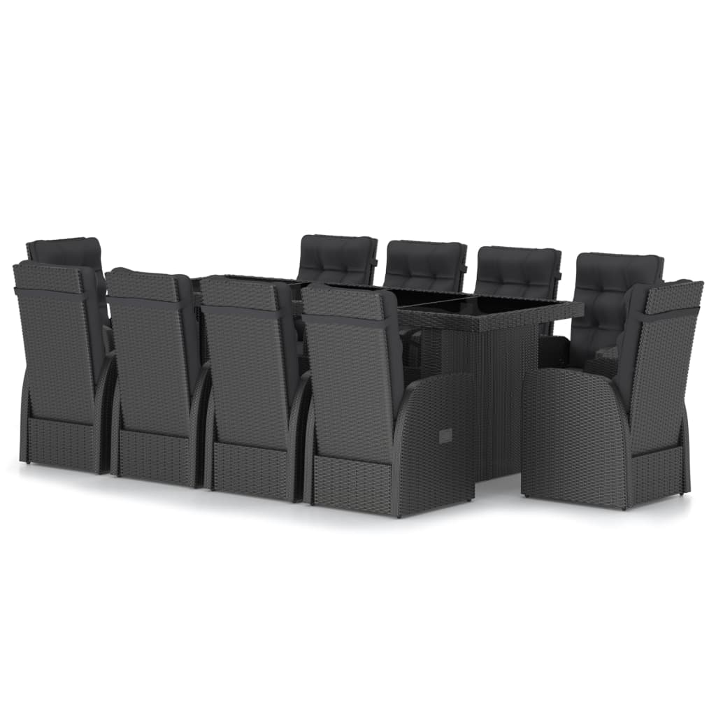 Conjunto De Salón De Jardín De 11 Piezas Con Cojines De Ratán Sintético Negro VidaXL