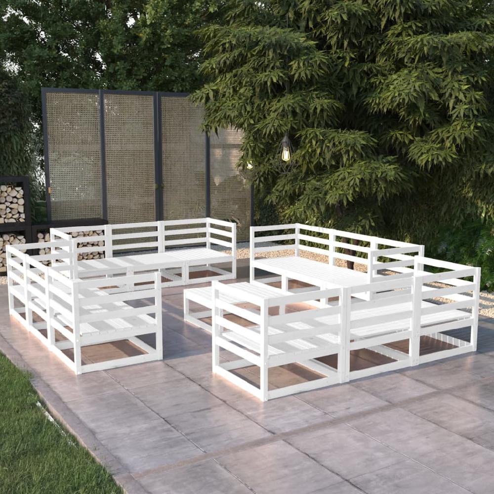 Conjunto De Salón De Jardín De 13 Piezas De Madera Maciza De Pino Blanco VidaXL