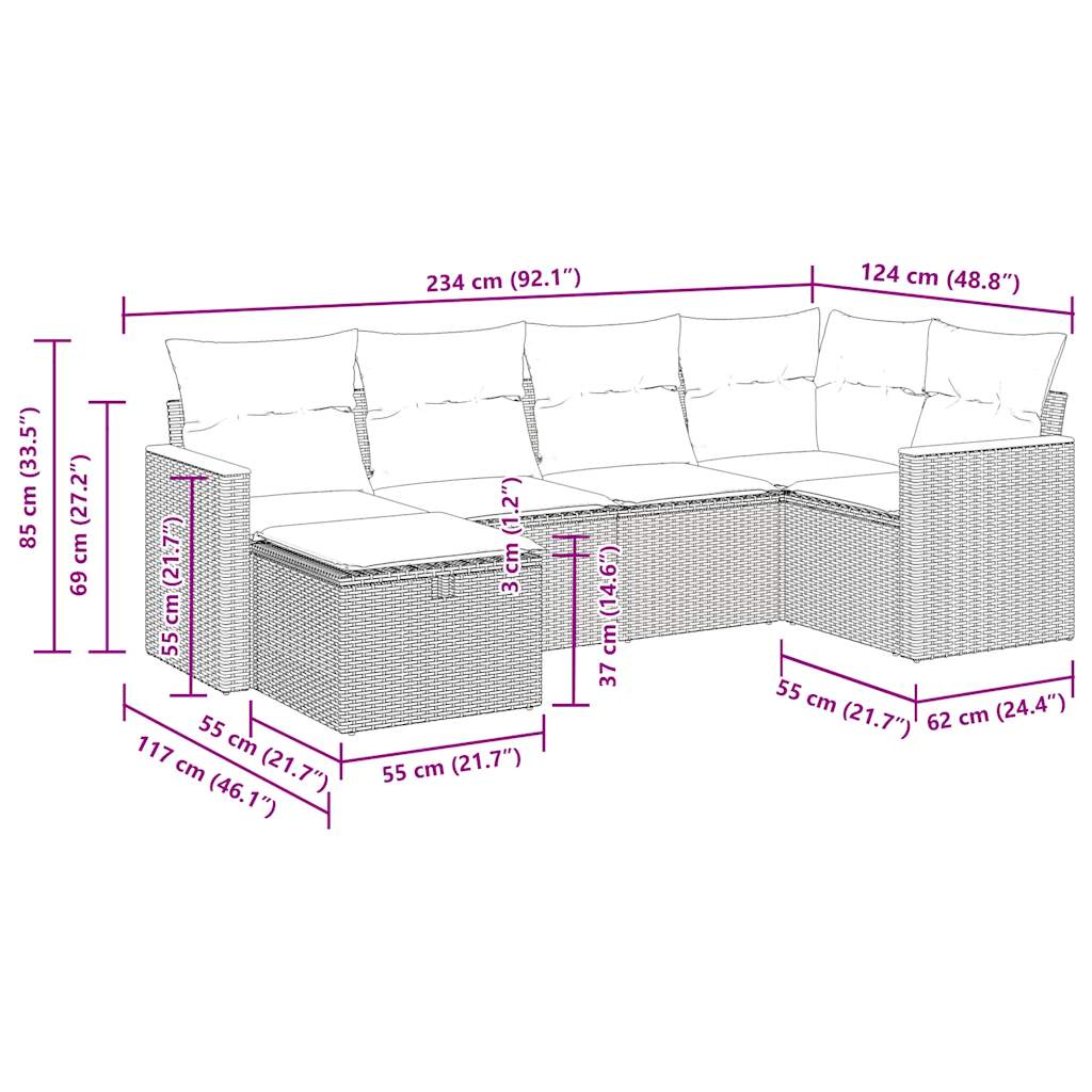 Conjunto De Salón De Jardín De 6 Piezas VidaXL Con Cojines Negros De Ratán Sintético