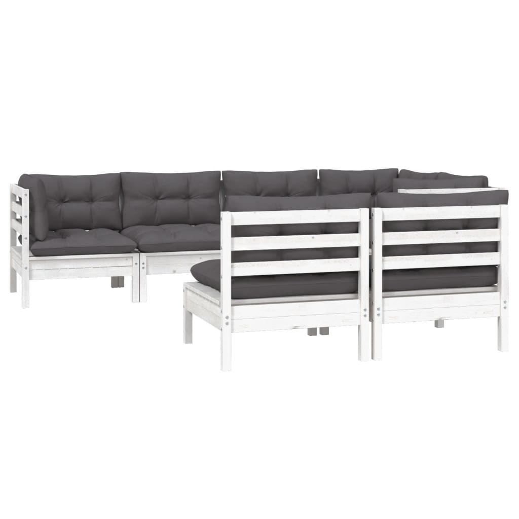 Conjunto De Salón De Jardín De 7 Piezas Con Cojines De Madera Maciza De Pino Blanco VidaXL