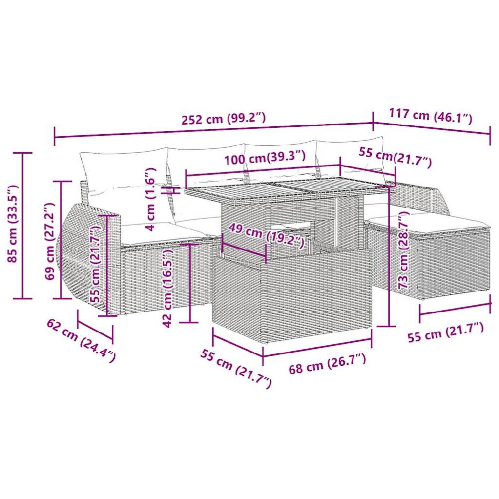 Conjunto De Salón De Jardín De Ratán Beige De 6 Piezas Con Cojines VidaXL