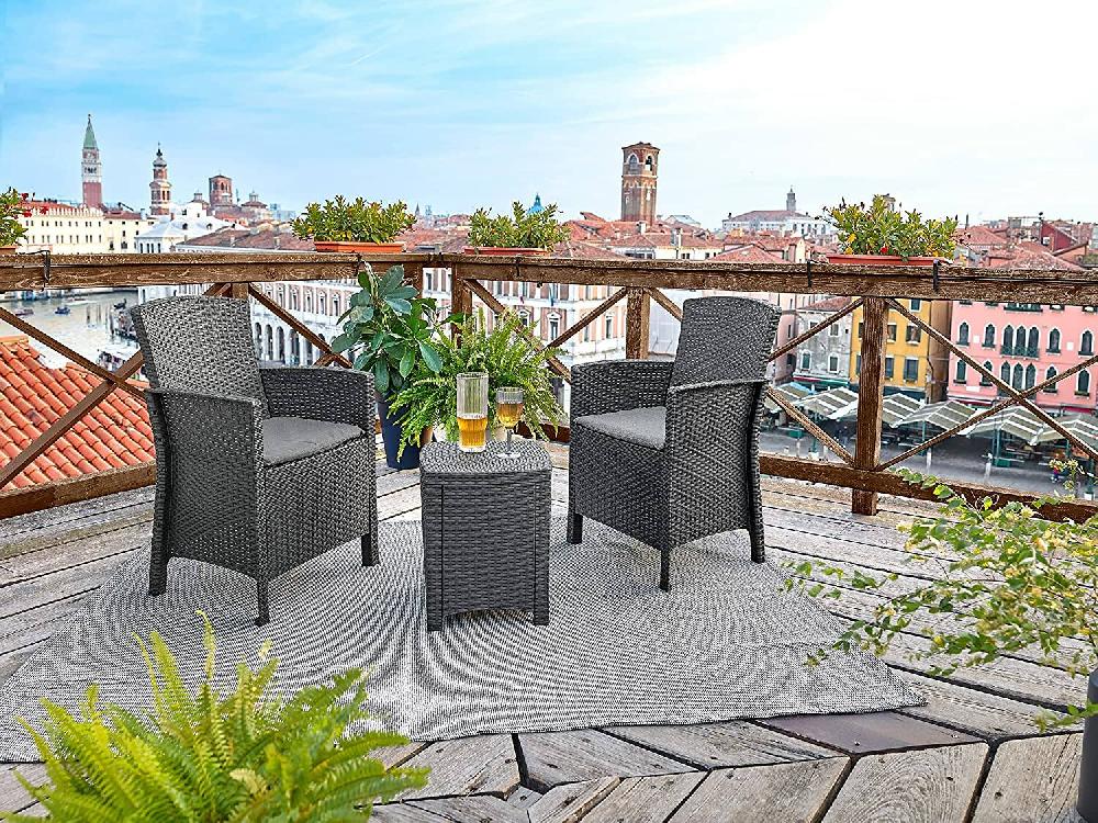 Conjunto De Salón Exterior Armin Conjunto De Jardín Con Cojines Conjunto De Salón Interior Efecto Ratán 100% Made In Italy Antracita