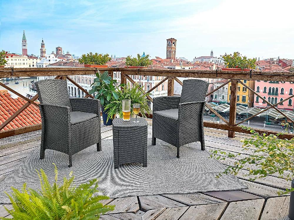 Conjunto de salón exterior Jupiter Conjunto de jardín con cojines Conjunto de salón interior efecto ratán 100% Made in Italy Antracita