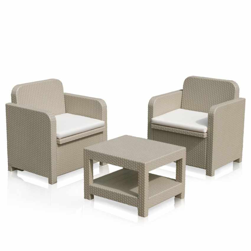 Conjunto De Sillones Para Exterior Grand Soleil Giglio Bar Mimbre 2 Plazas - Beige