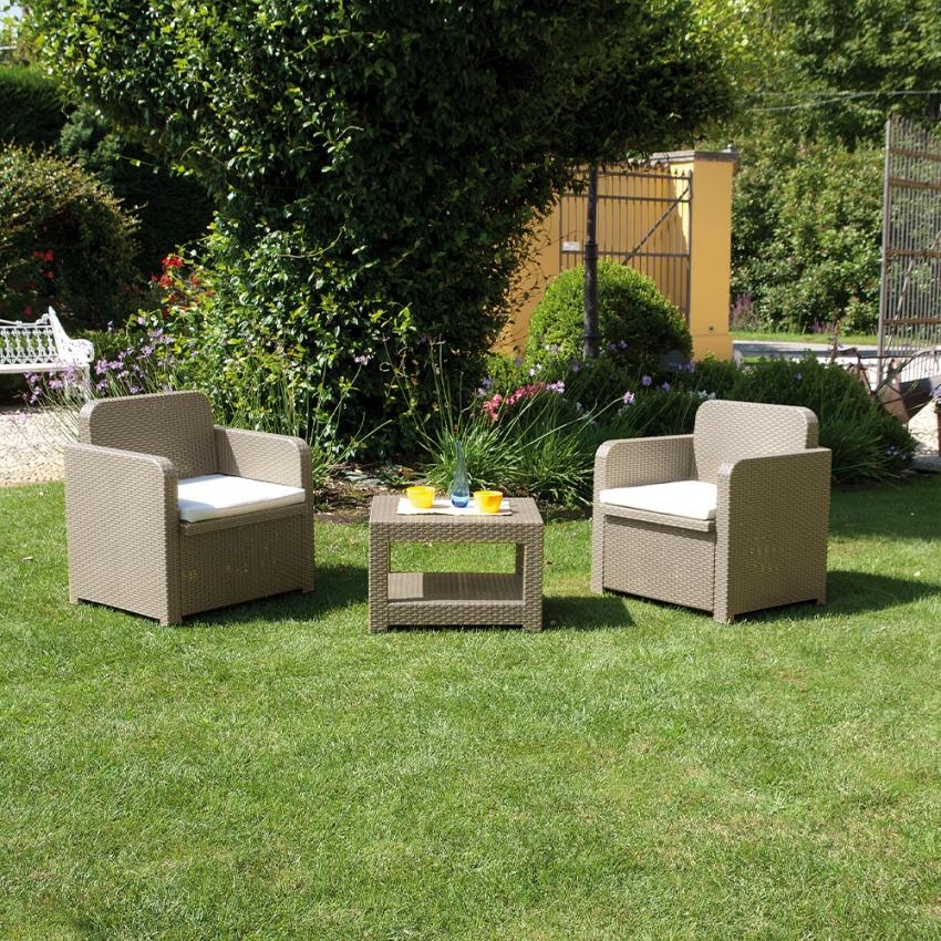 Conjunto De Sillones Para Exterior Grand Soleil Giglio Bar Mimbre 2 Plazas - Beige