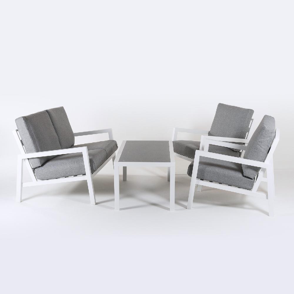 Conjunto De Sofá 2 Plazas 2 Sillones Y Mesita Café De Aluminio Blanco