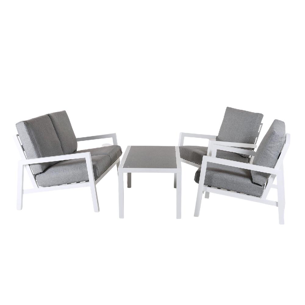 Conjunto de sofá 2 plazas 2 sillones y mesita café de aluminio blanco