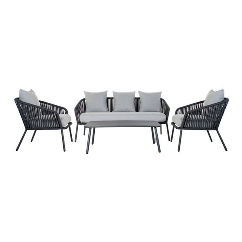 Conjunto de Sofá y Mesa DKD Home Decor MB-179039 Gris Jardín Poliéster Cuerda Aluminio (151 5 x 72 x 70 cm) (4 pcs)