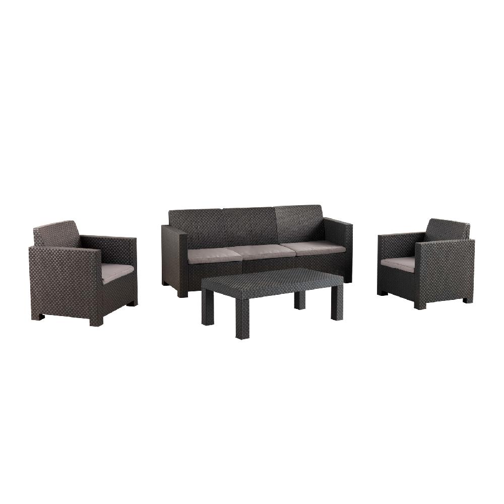 Conjunto De Sofás Y Mesa Baja Belice De Resina Inyectada Gris Grafito