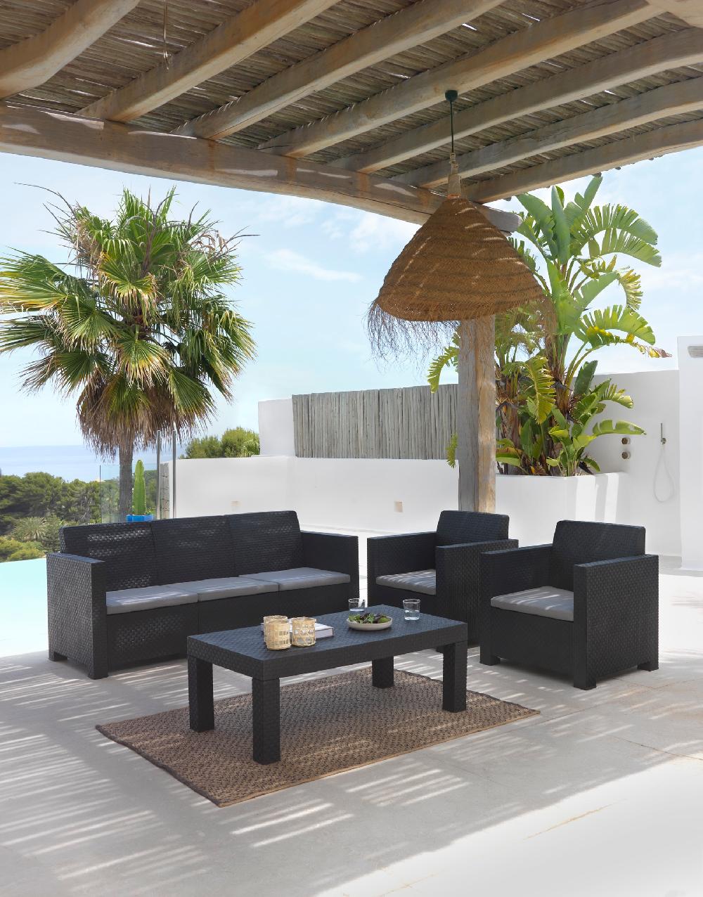 Conjunto De Sofás Y Mesa Baja Belice De Resina Inyectada Gris Grafito