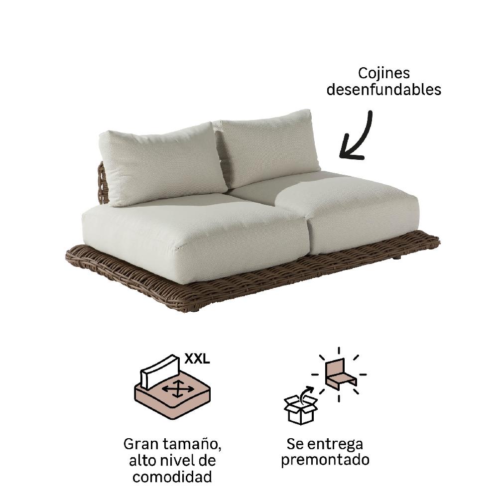 Conjunto De Sofás Y Mesa Baja Maya De Mimbre Para 4 Personas