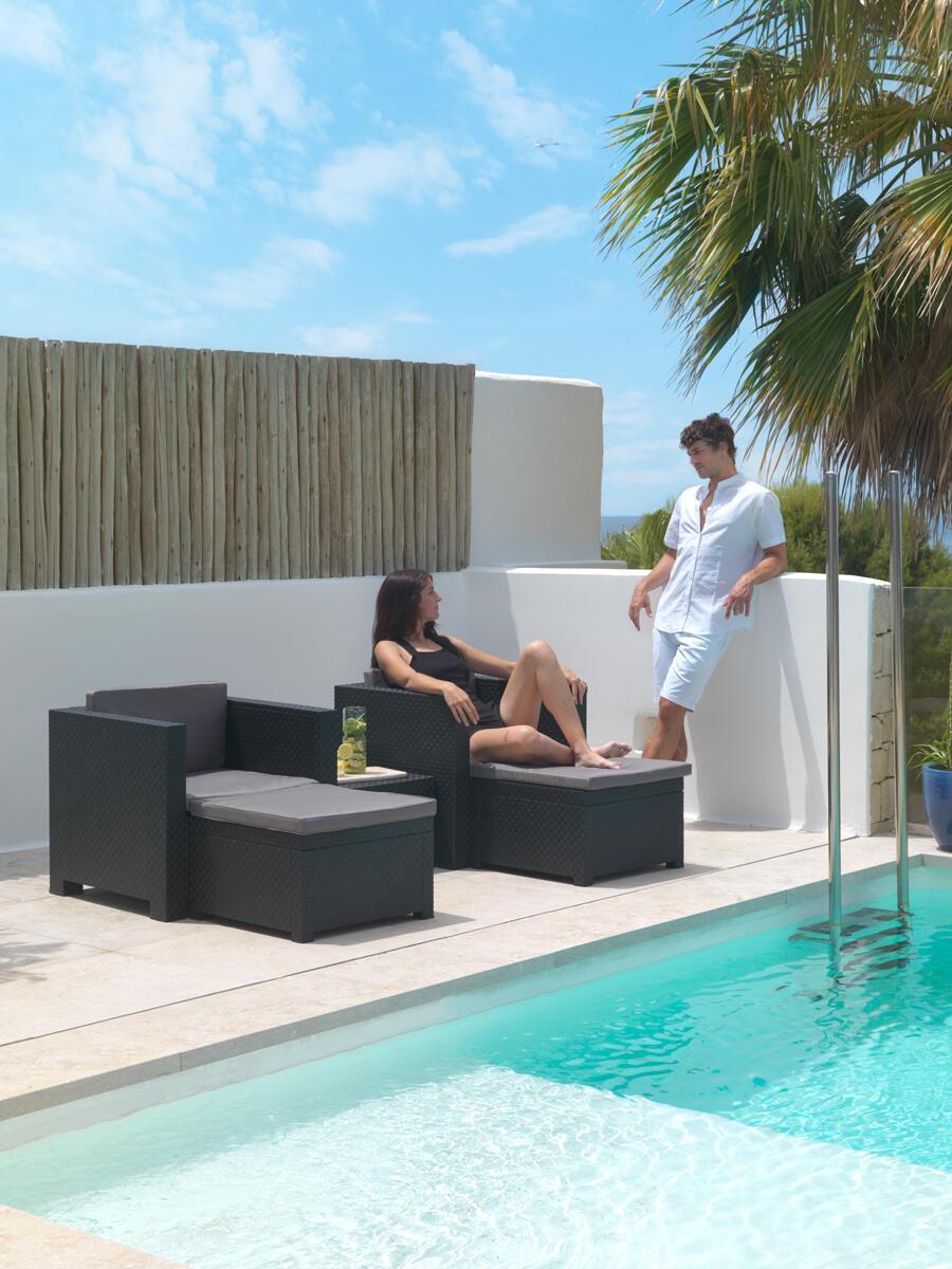 Conjunto De Sofás Y Mesa Baja Sira De Resina Inyectada Gris Grafito