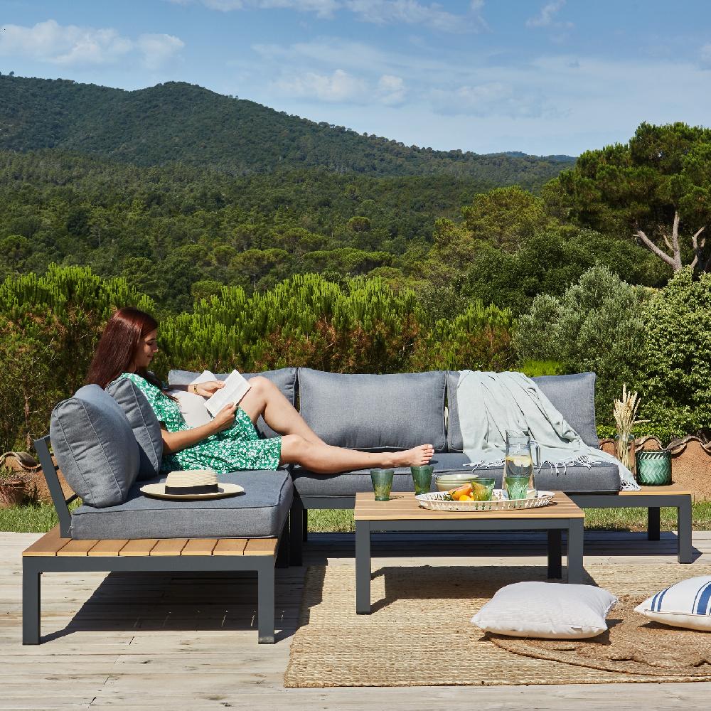 Conjunto Esquinero De Jardín Aluminio Antracita Y Polywood - Osaka