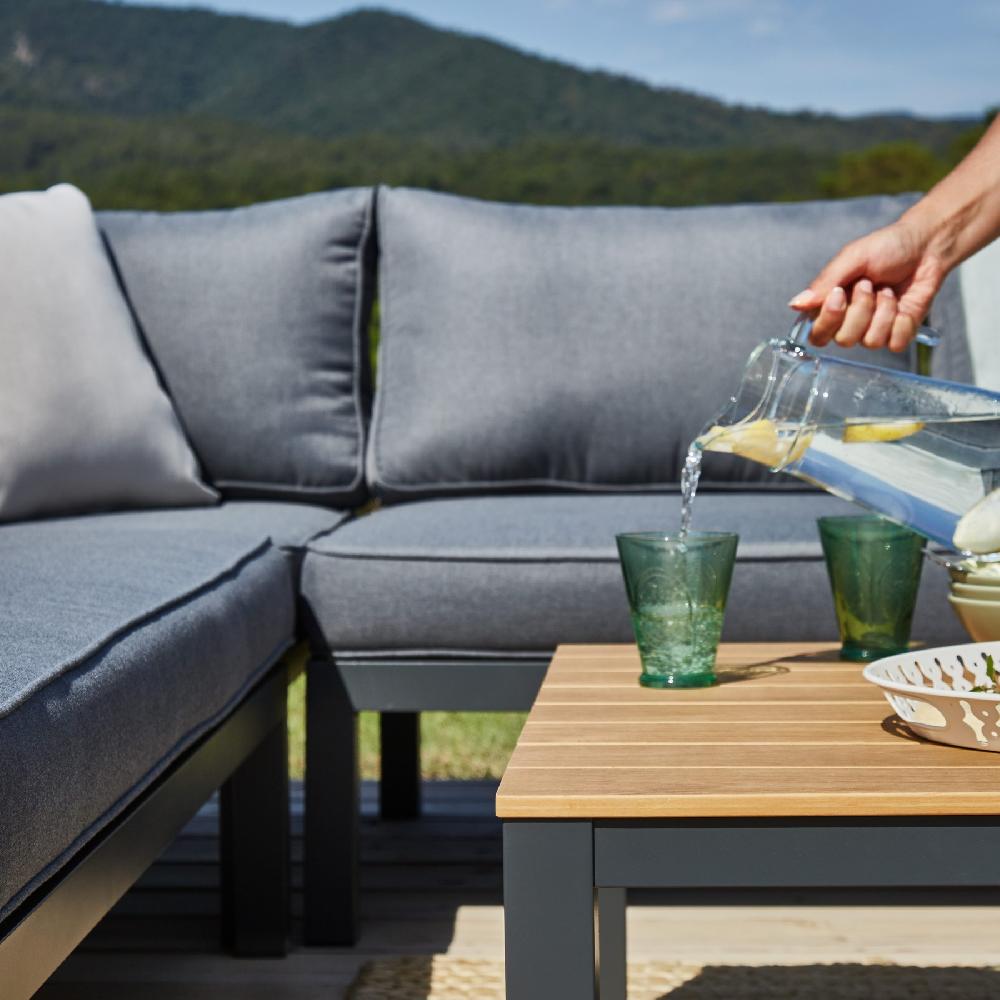 Conjunto Esquinero De Jardín Aluminio Antracita Y Polywood - Osaka