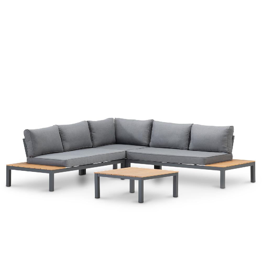 Conjunto Esquinero De Jardín Aluminio Antracita Y Polywood - Osaka