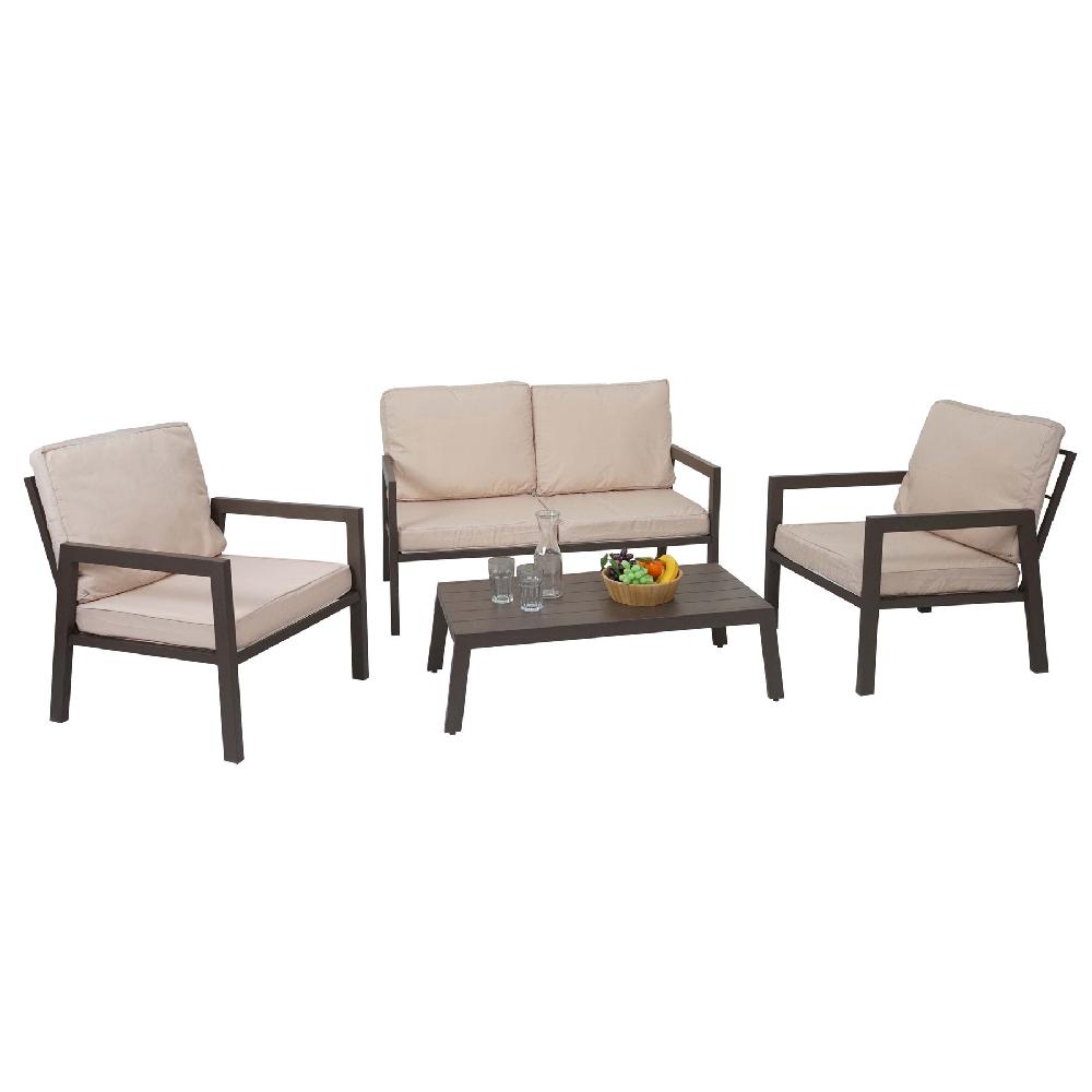 Conjunto HWC-L64 Conjunto De Salón De Jardín Conjunto De Salón Sofá Metal ~ Tapicería Crema-blanco