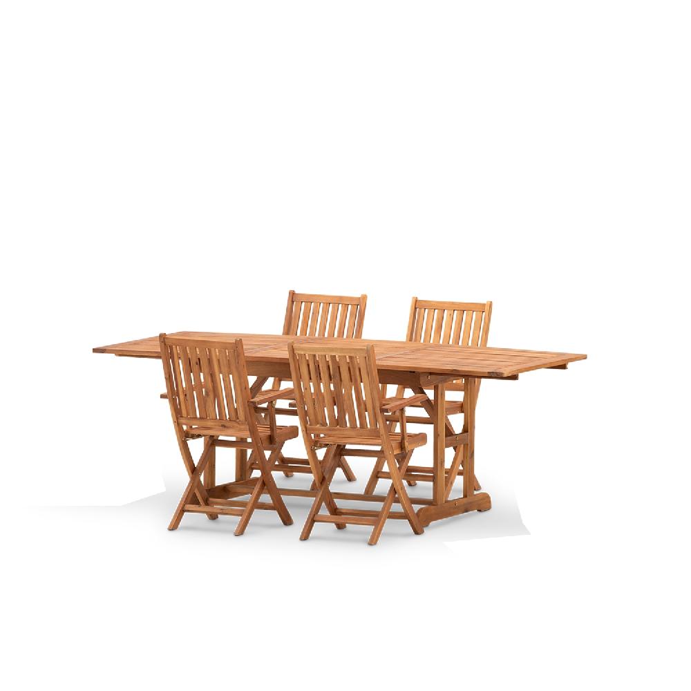 Conjunto jardín mesa extensible y 4 sillas plegables con cojines - Java