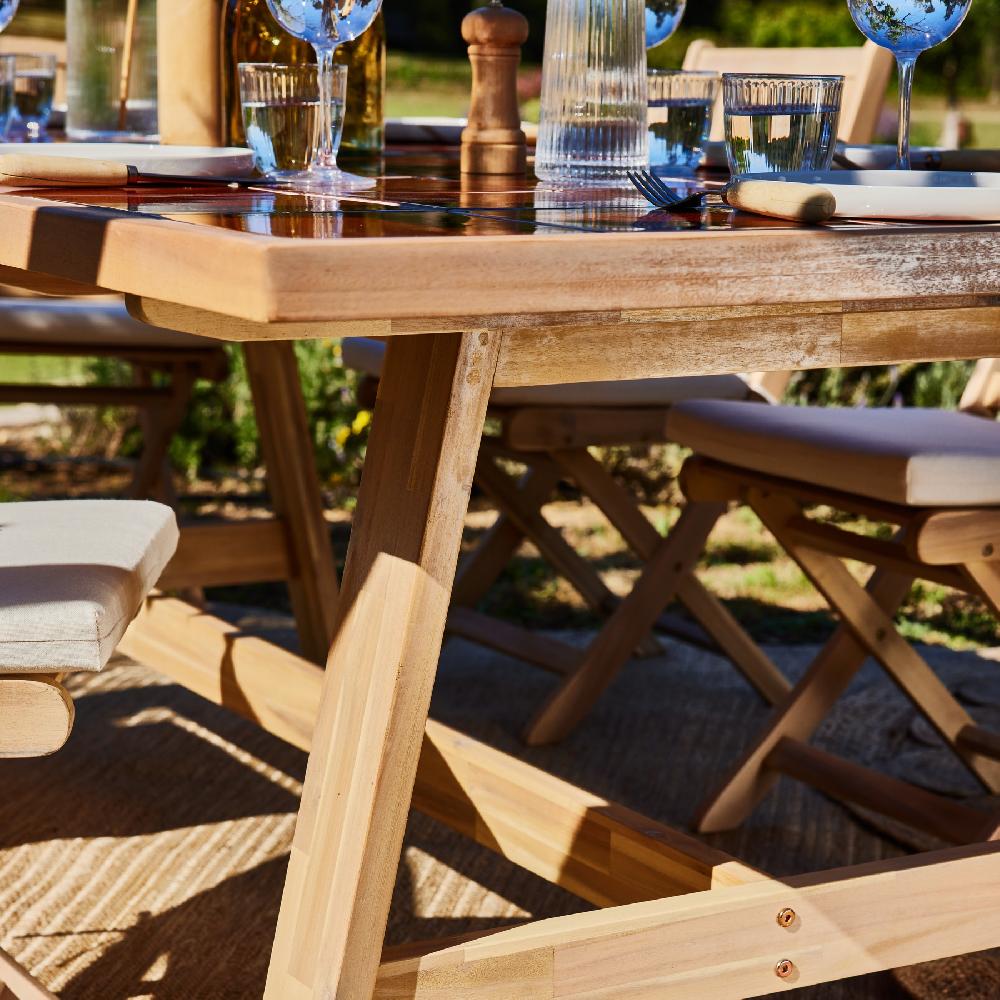 Conjunto Mesa Cerámica Terracota 205x105 Y 6 Sillas Apilables Ratán - Bisbal & Bolonia