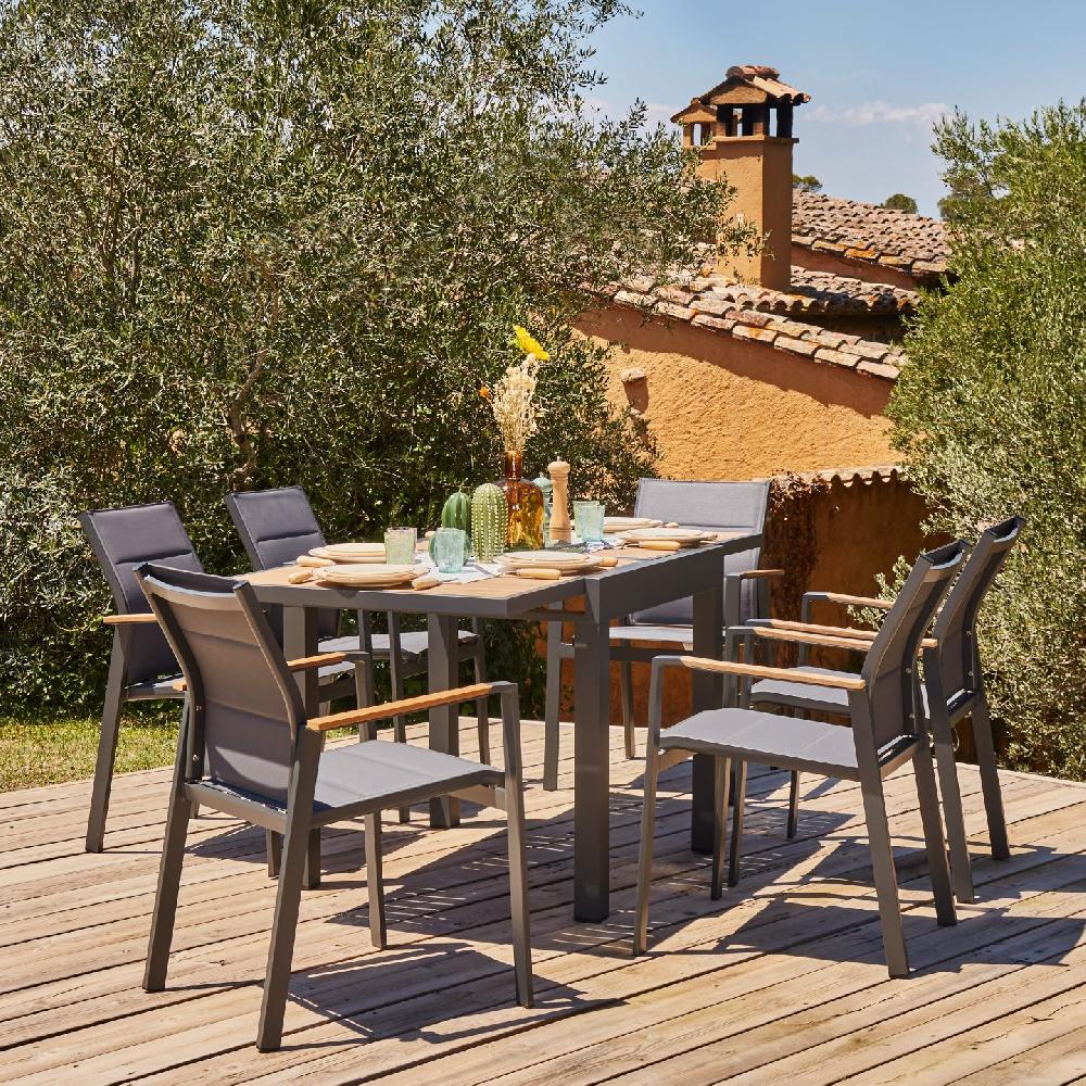 Conjunto Mesa Jardín 160/80x80 Cm Y 4 Sillas Aluminio Antracita - Osaka