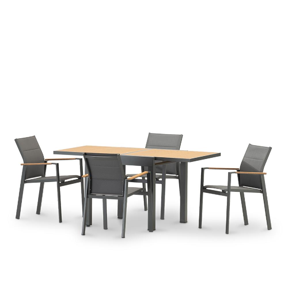 Conjunto Mesa Jardín 160/80x80 Cm Y 4 Sillas Aluminio Antracita - Osaka