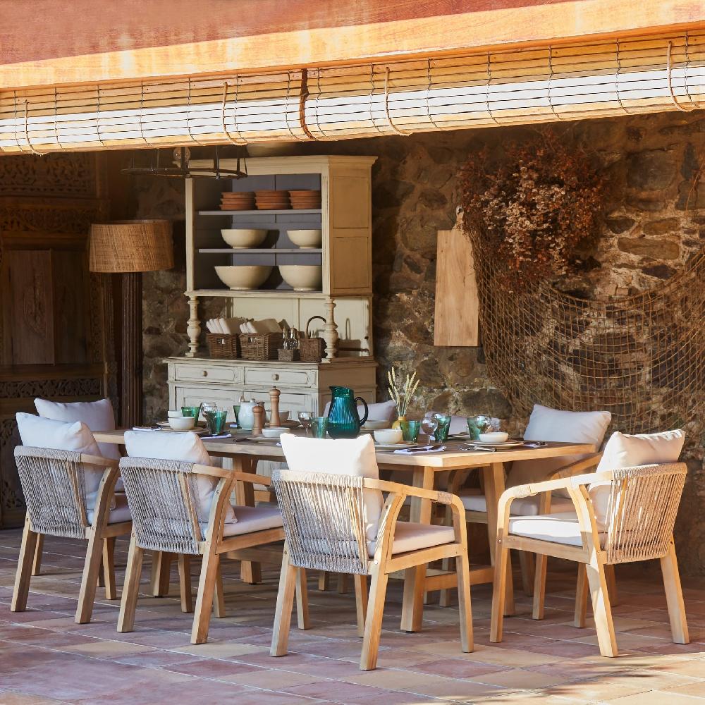 Conjunto Mesa Jardín 170×90 Cm Y 4 Sillas Madera Y Cuerda - Siena