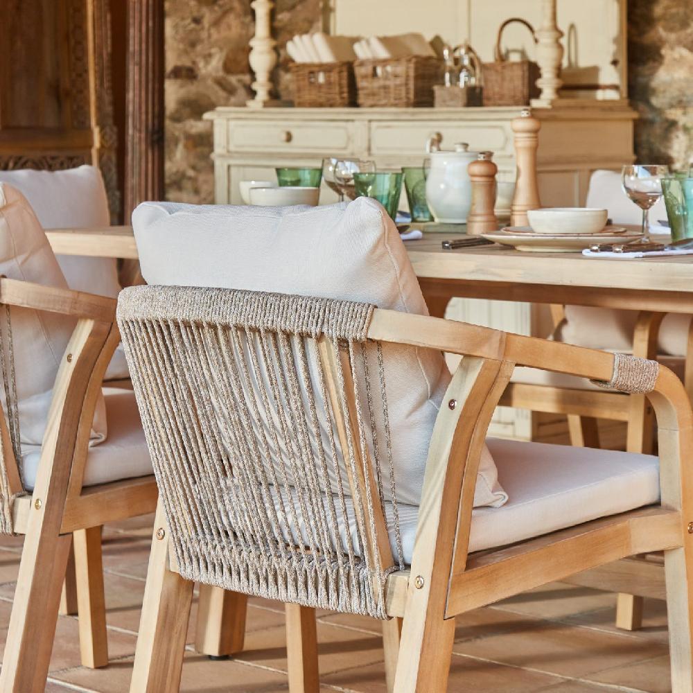 Conjunto Mesa Jardín 170×90 Cm Y 4 Sillas Madera Y Cuerda - Siena