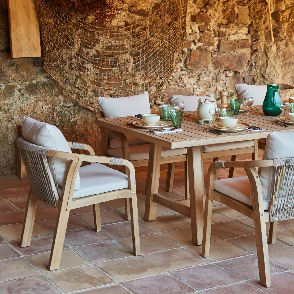 Conjunto Mesa Jardín 170×90 Cm Y 4 Sillas Madera Y Cuerda - Siena