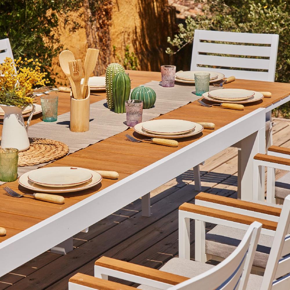 Conjunto Mesa Jardín 300/200x100 Cm Y 6 Sillas Aluminio Blanco - Osaka