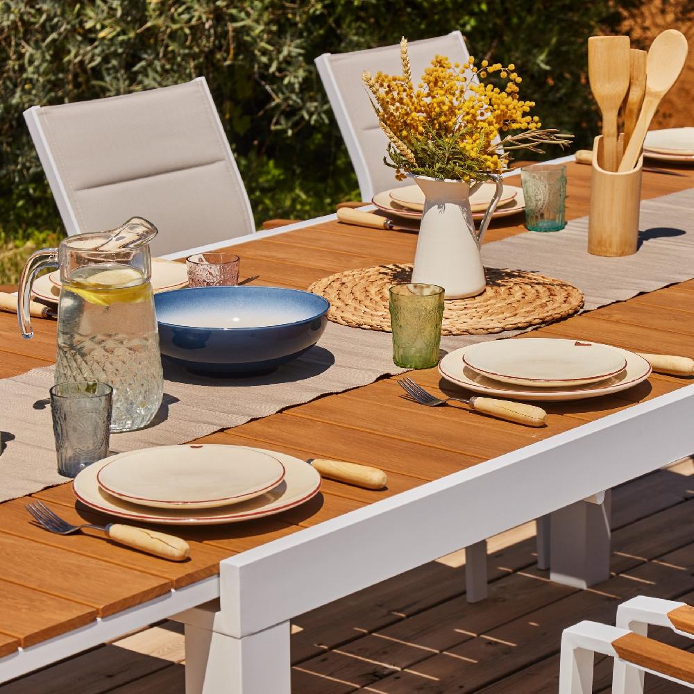 Conjunto Mesa Jardín 300/200x100 Cm Y 8 Sillas Aluminio Blanco Y Textileno Acolchado - Osaka