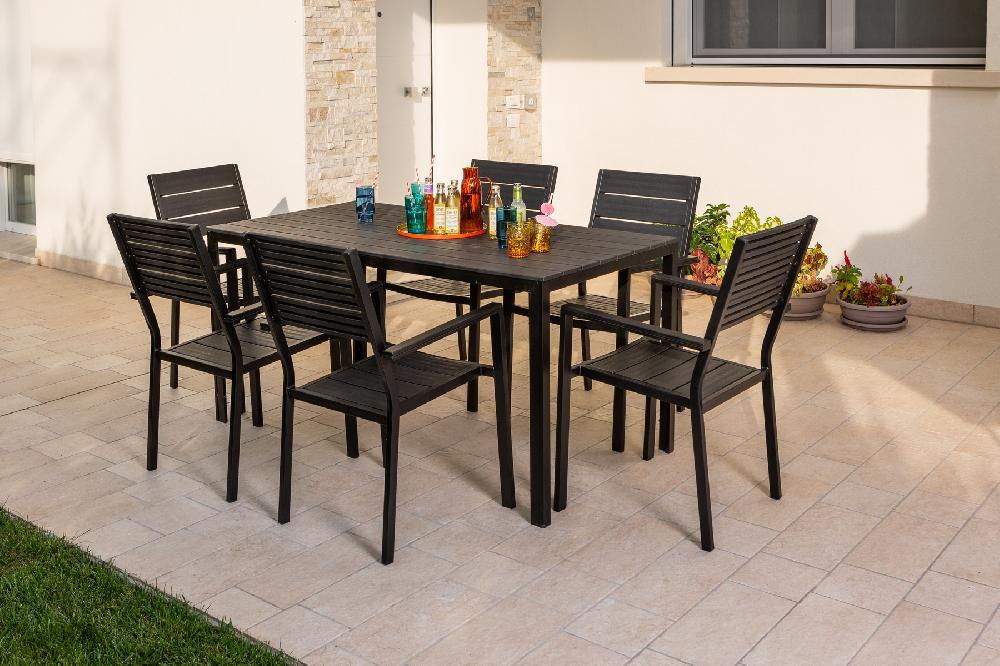 Conjunto Mesa Thomas + 6 Sillas Adele Antracita