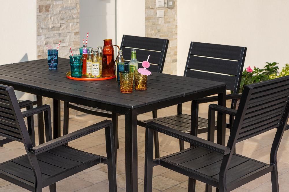 Conjunto Mesa Thomas + 6 Sillas Adele Antracita