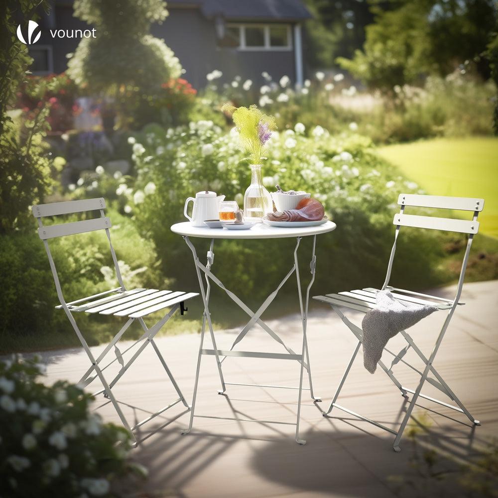 Conjunto Mesa Y Sillas Jardín Plegable Set De Bistro Muebles De Jardín Acero Blanco