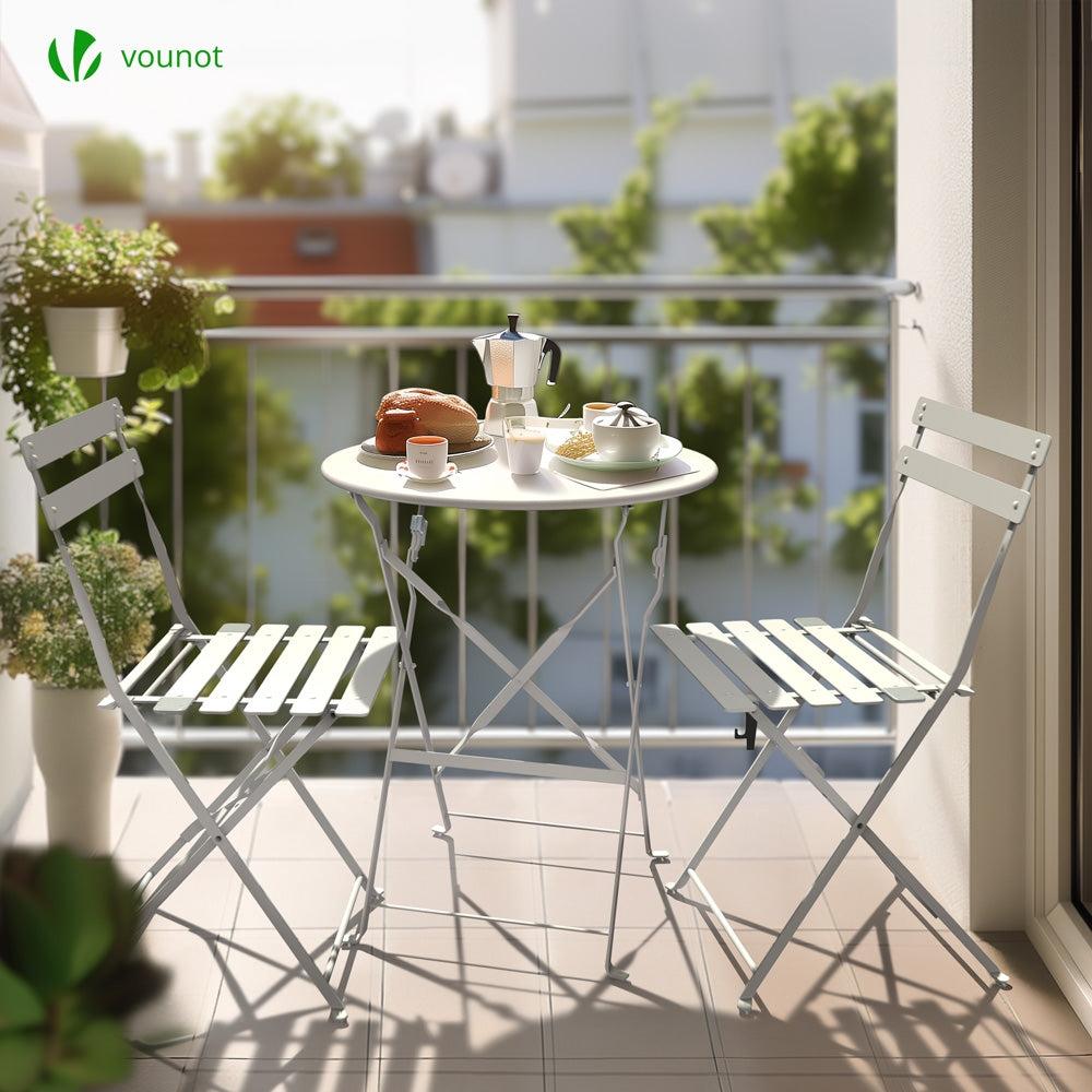 Conjunto Mesa Y Sillas Jardín Plegable Set De Bistro Muebles De Jardín Acero Blanco