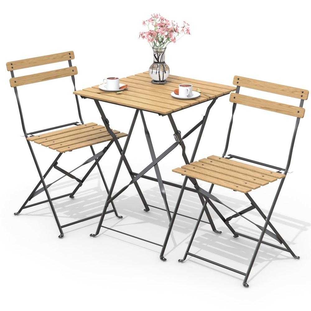 Conjunto Mesa y Sillas Jardín Plegable Set de Bistro Muebles de Jardín Madera