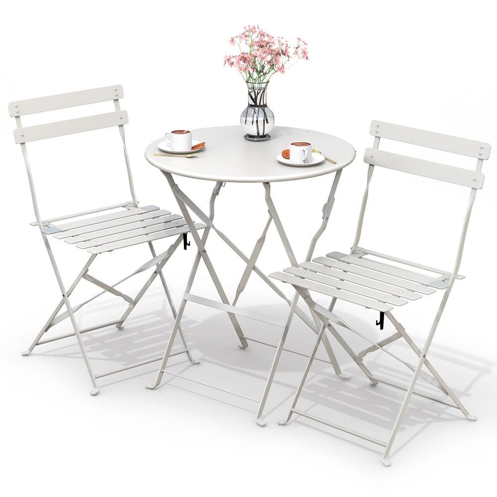Conjunto Mesa y Sillas Jardín Plegable Set de Bistro Muebles de Jardín Acero Blanco