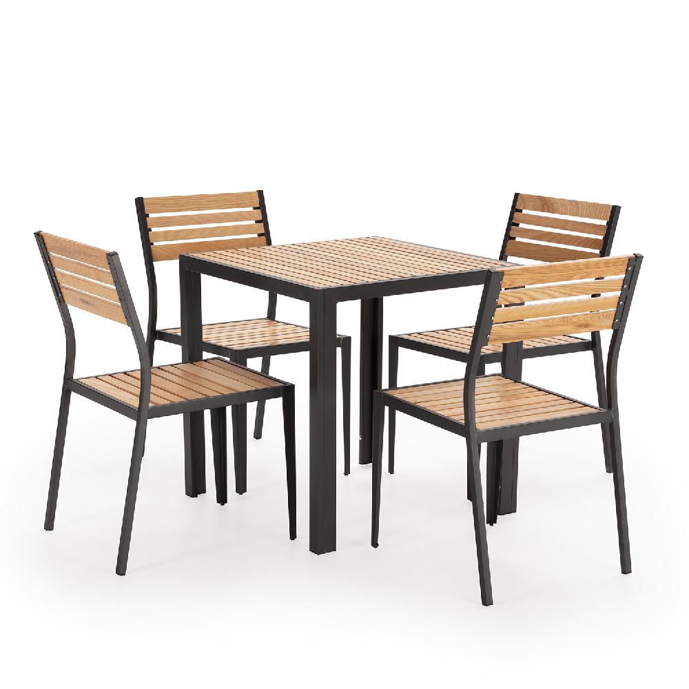 Conjunto Muebles de Jardín Coral 5 Piezas Negro Mesa y 4 sillas