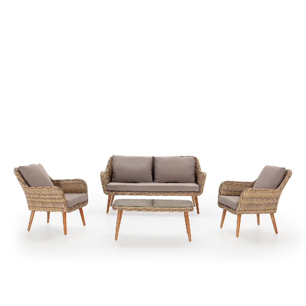 Conjunto Muebles De Jardín Lila De Ratán Sintético 4 Piezas