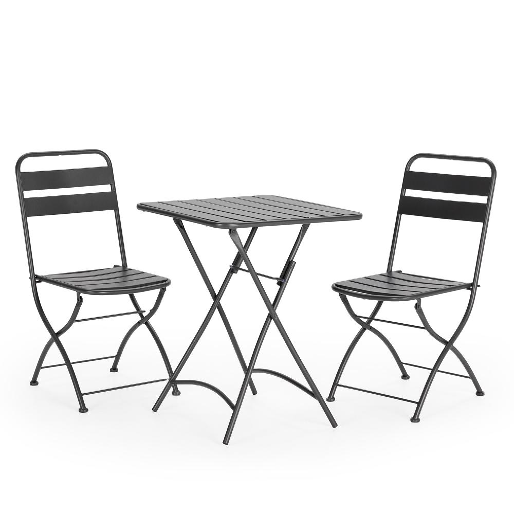 Conjunto Muebles de Jardín Perla 3 Piezas Negro Mesa y 2 sillas