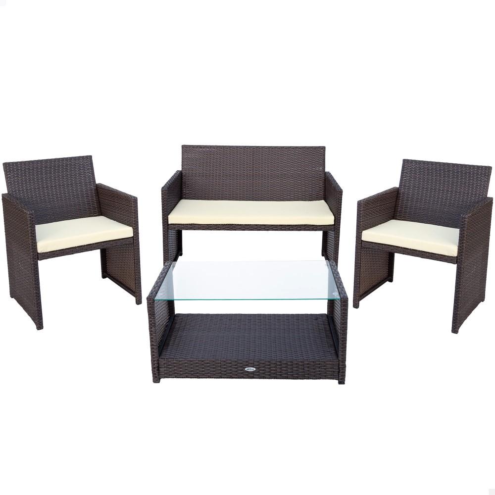 Conjunto muebles terraza ratán 3 sillones y 1 mesa Aktive