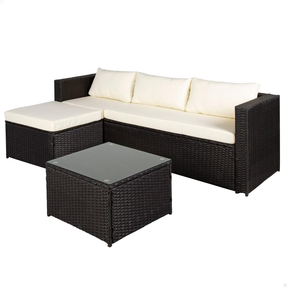 Conjunto Muebles Terraza Y Jardín Ratán C/sofá Chaise Longue Modular Y Mesa Aktive