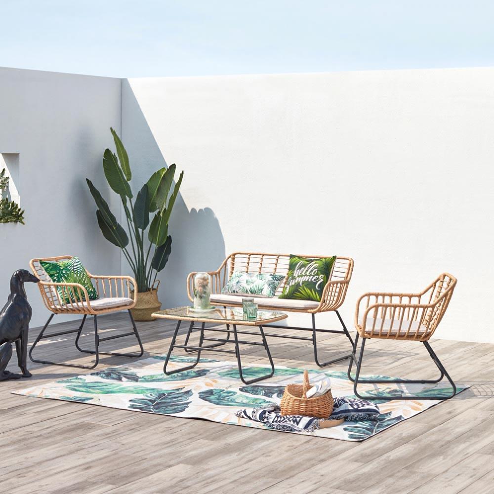 Conjunto Para Balcón 4 Plazas De Ratán Y Acero PAREA