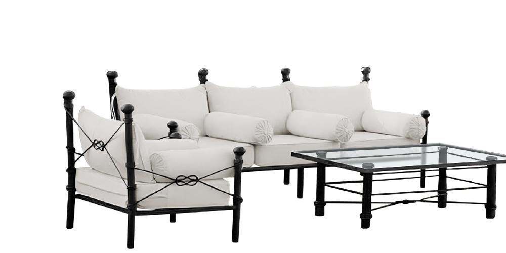 Conjunto set artesano exclusivo de metal 5 plazas un sofá dos sillones y una mesa terraza y jardín de hierro forjado hecho a mano