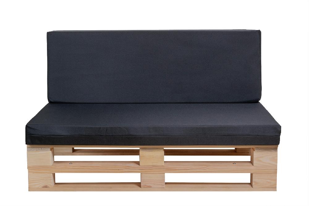 CONJUNTO SOFA DE PALETS + COJINES DE TEJIDO IMPERMEABLE (ASIENTO + RESPALDO) - 100X60cm En COLOR NEGRO