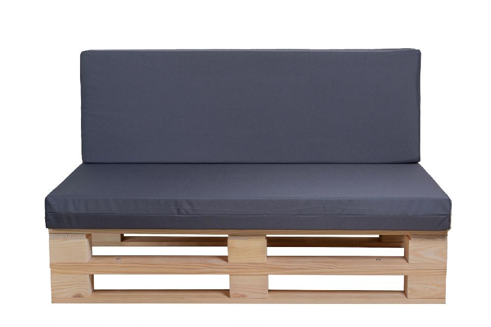 CONJUNTO SOFA DE PALETS + COJINES DE TEJIDO IMPERMEABLE (ASIENTO + RESPALDO) - 100X60cm En COLOR GRIS