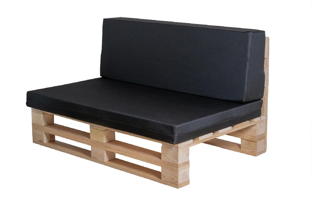 CONJUNTO SOFA DE PALETS + COJINES DE TEJIDO IMPERMEABLE (ASIENTO + RESPALDO) - 100X60cm En COLOR NEGRO